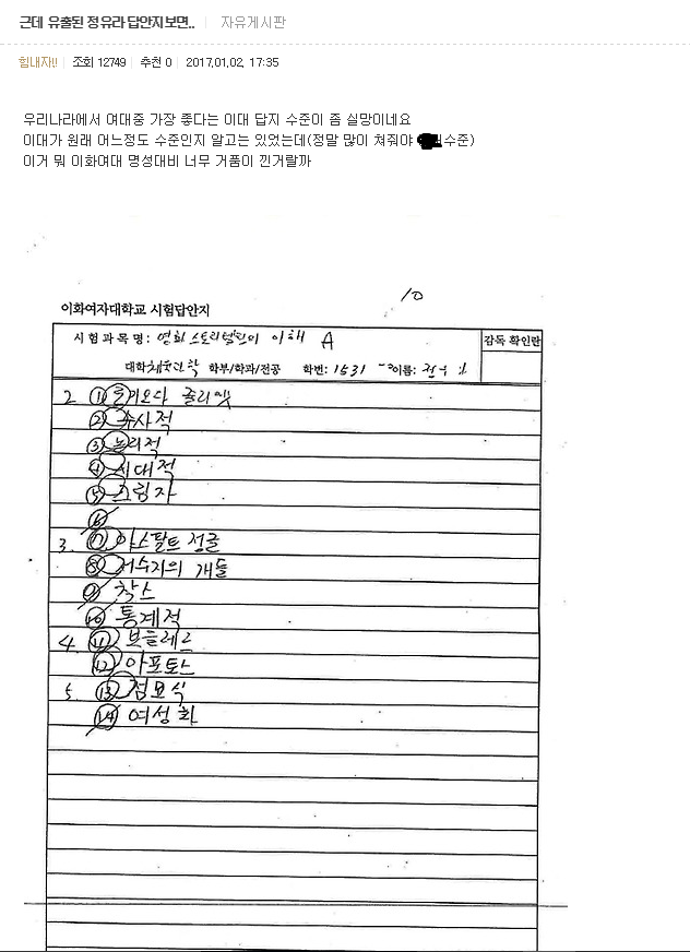 우리나라에서 여대중 가장 좋다는 이대 답지 수준.jpg | 인스티즈